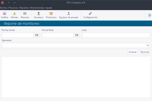 Interfase de generador de reportes en software compass